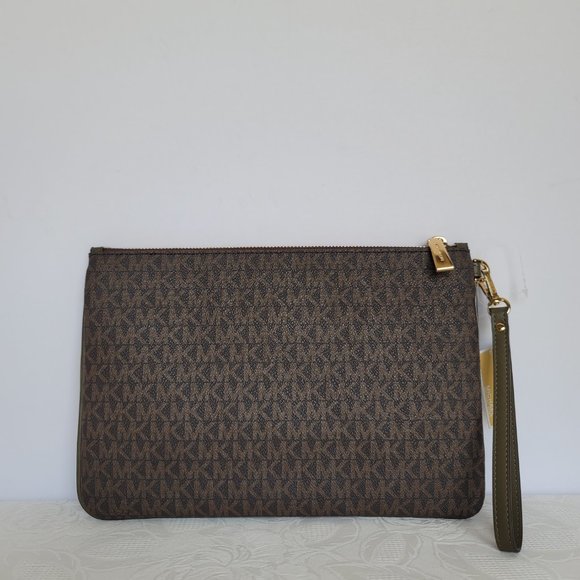 MICHAEL KORS Jet Set Large Zip Pouch Wristlet-Brown/Olive color - Picture 4 of 15